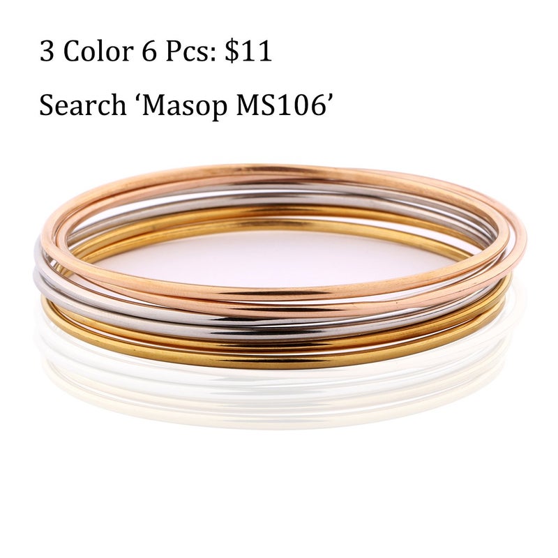 MASOP VOGU MASOP Women 3 Pcs Rose Gold Tone Bohemian Style Simple Bangle Bracelet Set - Image 3